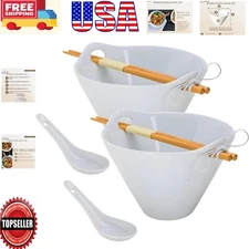 Ceramic Soup and Salad Bowls Set with Bamboo Chopsticks - 40oz Perfect for Gifts