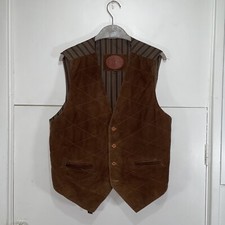 La Martina Polo Ranch Waistcoat Vintage Brown Suede Feel Button Size Xl
