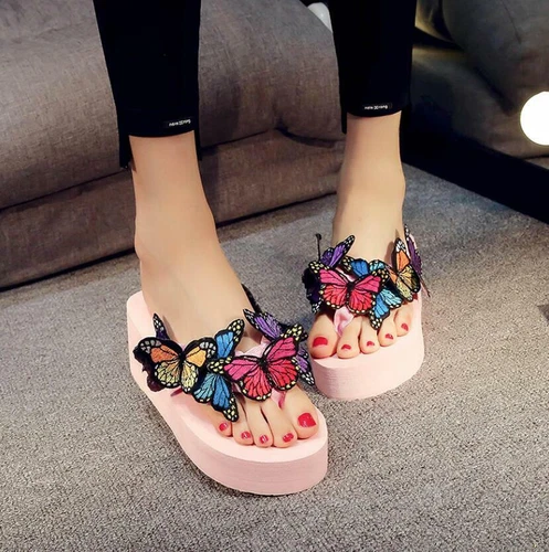 Ladies Butterflies Wedge Flip Flops Thong Sandals Platform Slipper Casual Shoes - Picture 8 of 18