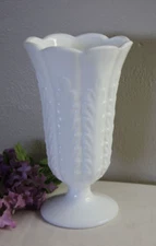 Vintage E O Brody Milk Glass Footed Flower Vase Scalloped Rim USA