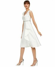 Adrianna Papell Tea-Length Mikado Dress Ivory Size 4 $229