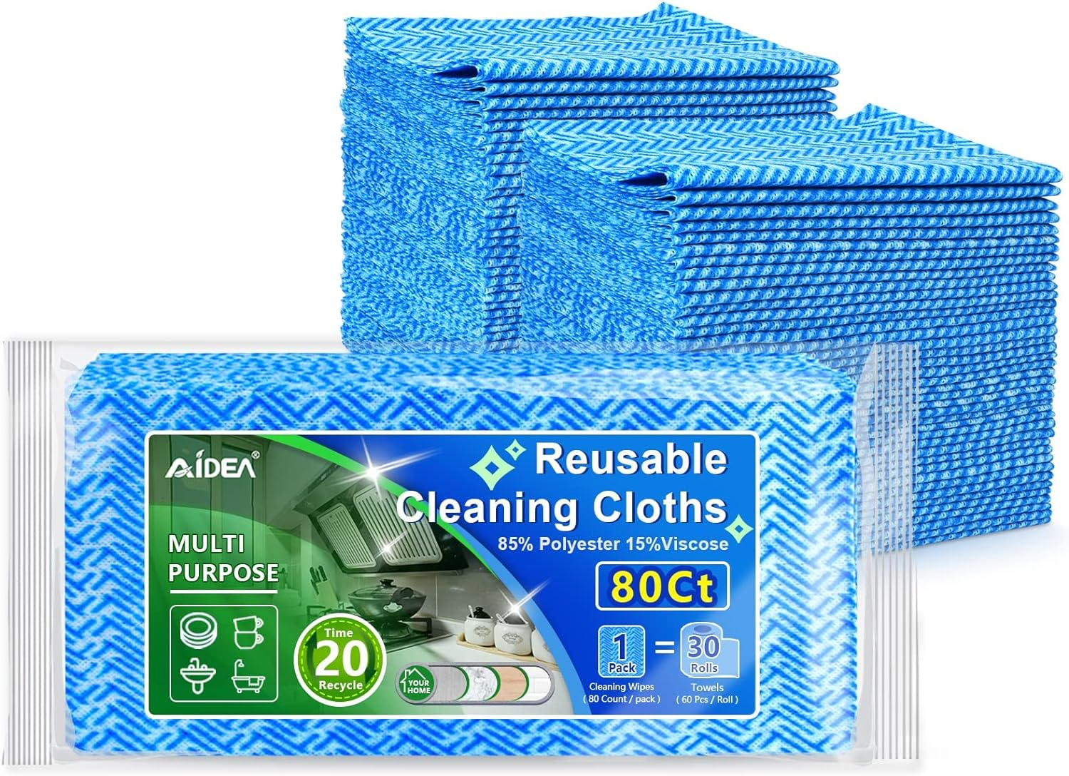 AIDEA Cleaning Wipes, Multi-Purpose Towel Reusable Cleaning Cloths-80Ct(1 Pack),