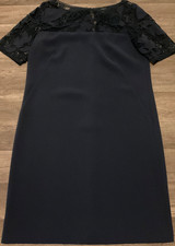 ANN TAYLOR WOMENS SHORT SLEEVE SHEER LACE TOP SHIFT DRESS (SIZE 4) NAVY BLUE