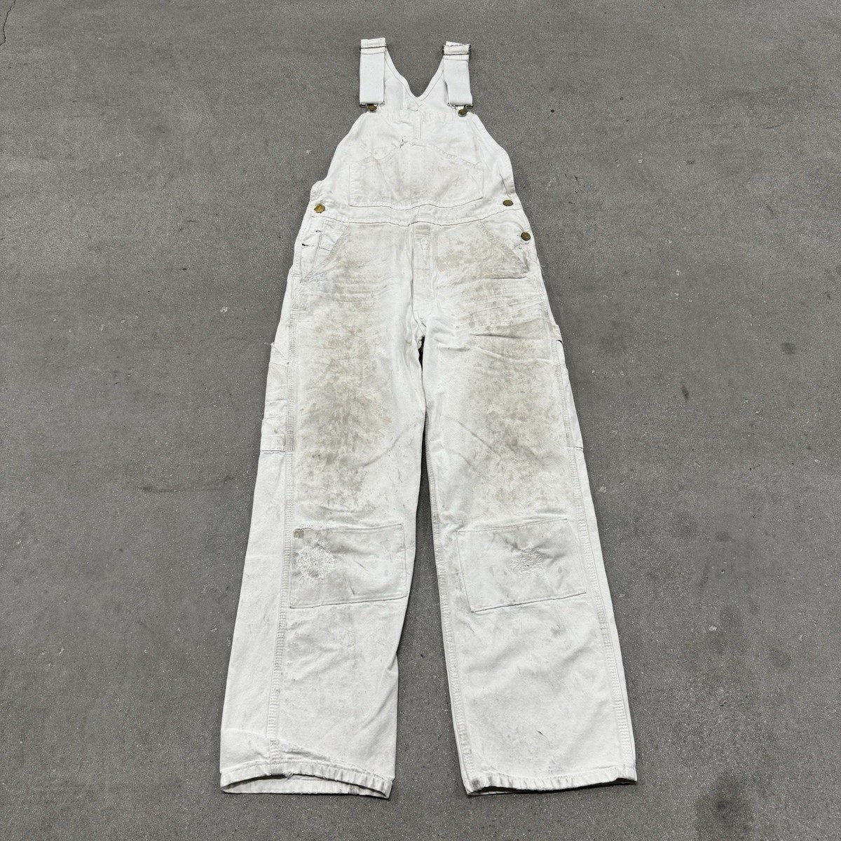 Dickies White Painter's Bib Overalls 30x30 Cotton Paint Splatter