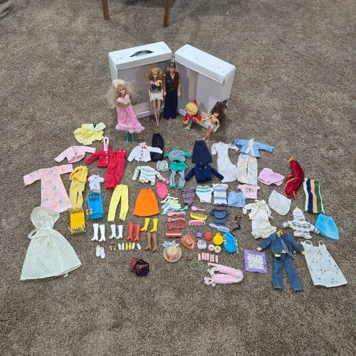 Barbie Ken Skipper Large Lot of Clothes Accessories Vintage and Modern With Case