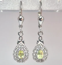 Premium Chrysoberyl and Zircon Lever Back Earrings Platinum Over Sterling Silver