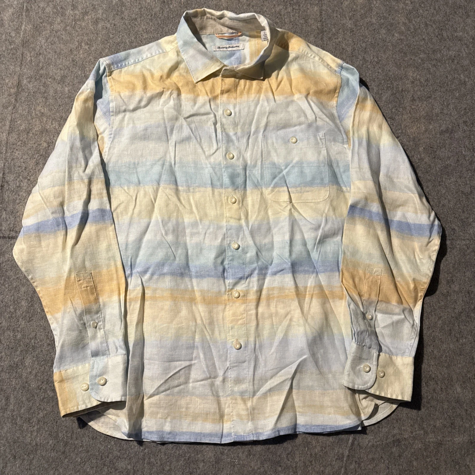 Tommy Bahama 100% Linen Shirt Mens Large Long Sleeve Button Up Colorful Striped