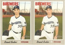 2 CARD 2019 TOPPS HERITAGE BRENT SUTER BASEBALL CARD LOT