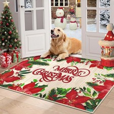 Christmas Door Mat, 32"x48" Christmas Welcome Doormat, Non Slip Red Christmas...