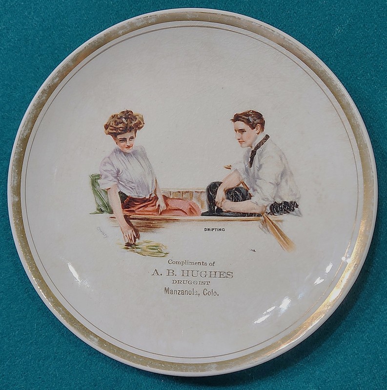 COLORADO DRUG STORE PHARMACY MANZANOLA COLO ADVERTISE PLATE NOT BOTTLE AB HUGHS