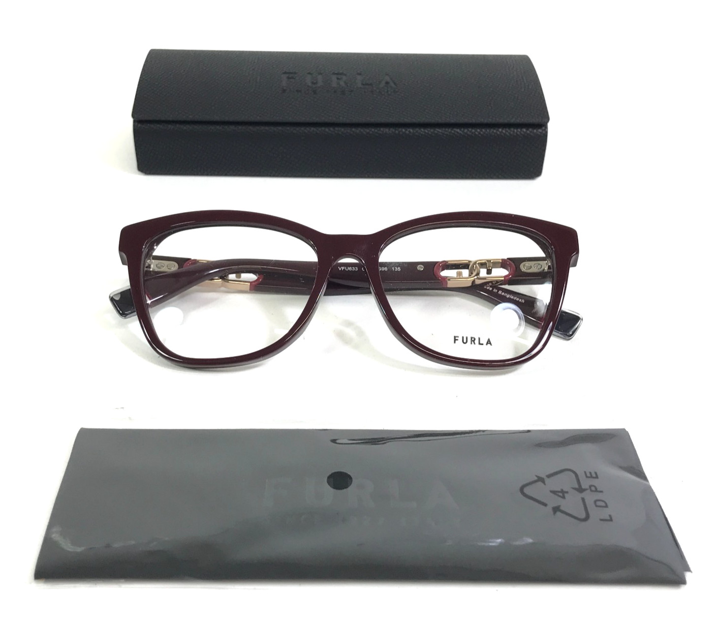 Furla Eyeglasses Frames VFU633 COL.0G96 Bordeaux Gold Cat Eye Full Rim 53-17-135
