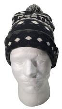The North Face Beanie Hat Nordic Ski One Size Adult Black Beige Pom Pom