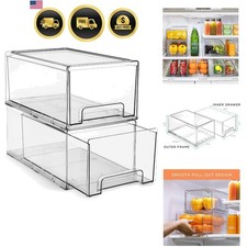 Clear Storage Drawers for Refrigerator Large 2 Pack Stackable Plastic Organizers