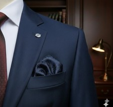 Nwot 9" X 9" Woven Pocket Square, Blue, Geometric Floral.