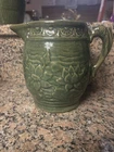 NICE VINTAGE MCCOY POTTERY PITCHER GREEN LILY PADS FISH HANDLE 7 INCH TALL