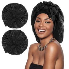 Arqumi 2 Pcs Satin Sleeping Bonnet, Large Long Strap Tie Band, Adjustable Sle...