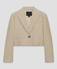 ZARA Premium Beige Pinstripe Cropped One-Button Lined Twill Blazer M