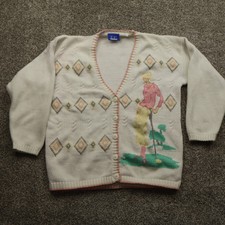 EP Pro Sweater Womens Large Cream Cardigan Embroidered Golf Fairway Player Knit