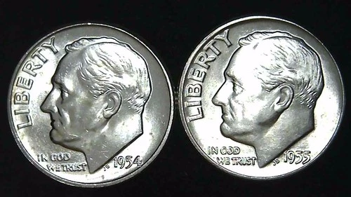 1954 55-P  10C Roosevelt Dime (2  Coins) BU 90% Silver 26ctt0106-4