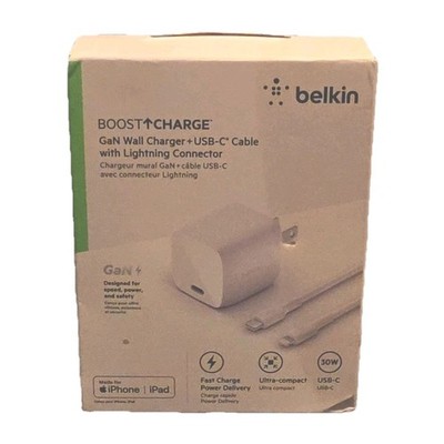 Belkin 30W USB-C GaN Charger w/ MFi-Certified Lightning Cable for iPhone & iPad