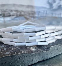 Silky White 30-Inch Long Bugle Glass Beads Tubes 122B MIDRW
