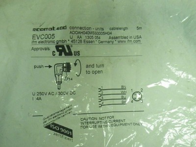 IFM EFECTOR ECOMAT400 EVC005 4pin cable *NEW SEALED*