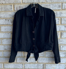 Free People Long Sleeve Button Up Tie Bottom Gauze Cotton Shirt Women's Size XS
