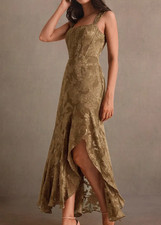 Azazie Atelier Women's Remi Mocha Maxi Dress Floral Embroidered Mocha US 22 NWT