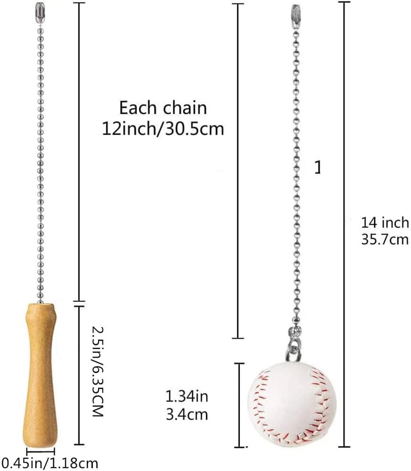 Baseball and Baseball Bats Ceiling Fan Pull Chain Ornaments Extender，With 12" Si - Image 3 of 4