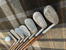 R.D. Pryde Bulldog Cleek Mark, Antique Vintage Hickory Wood Shaft Golf Irons Set