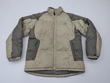 Vtg Helly Hansen Down Puffer Jacket Mens M Ski Coat Beige Gray Nylon Logo Zip