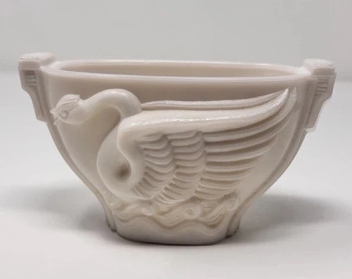 Vintage Art Deco 1930s Milk Glass Macbeth-Evans Swan Bowl UV Reactive Crack