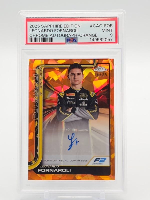 LEONARDO FORNAROLI 2025 TOPPS CHROME F1 F2 SAPPHIRE ORANGE AUTO /25 PSA 9 Q7278