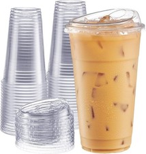 Clear Plastic Cups with Lids 20/24 Oz - 100 Count - Disposable Iced Coffee Dri