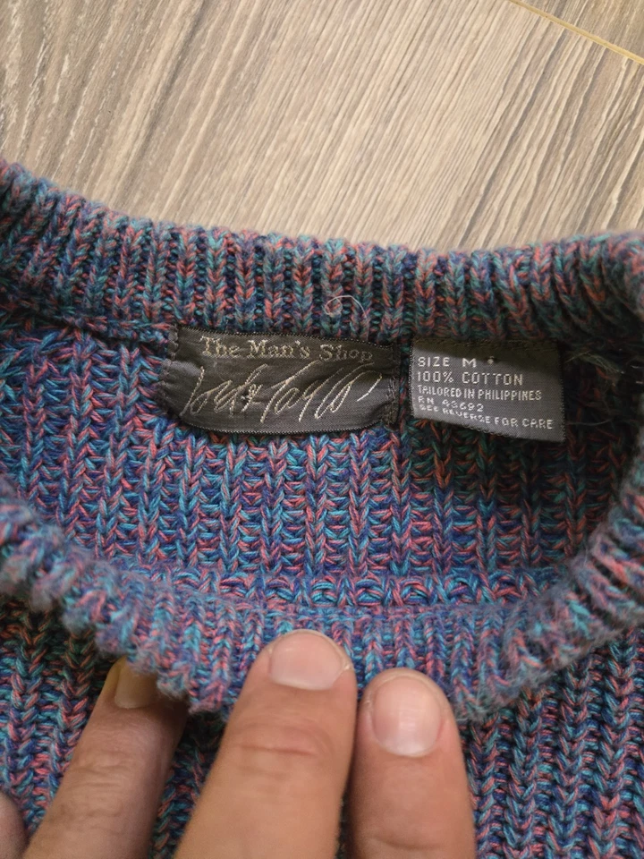 Suéter de pescador de cuello redondo tejido acanalado de algodón Lord & Taylor para hombre talla mediana de colección Foto 3 de 4