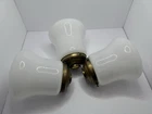 3 Vtg MCM Milk Glass Lamp Shade  White Student Hurricane Bell W/brass