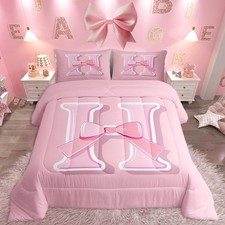 Dreamy Bow Bedding Set, Twin Size, Decor Girly Romantic Ultra Soft Initial Le...