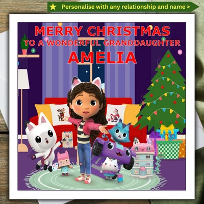 PEACHY IMPRESSIONS GABBY'S DOLLHOUSE CHRISTMAS CARD personalised RELATIONSHIP NAME