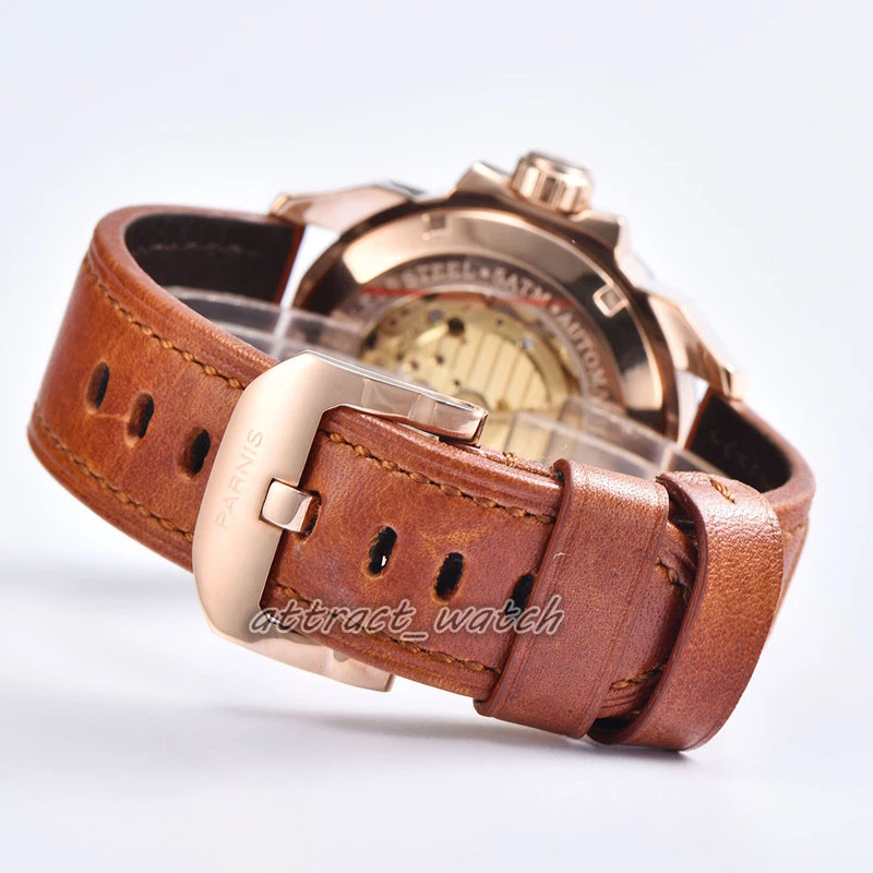 Reloj Hombre 44mm Parnis Miyota Movimiento Automático Cristal Zafiro Caja Oro Rosa Foto 4 de 4