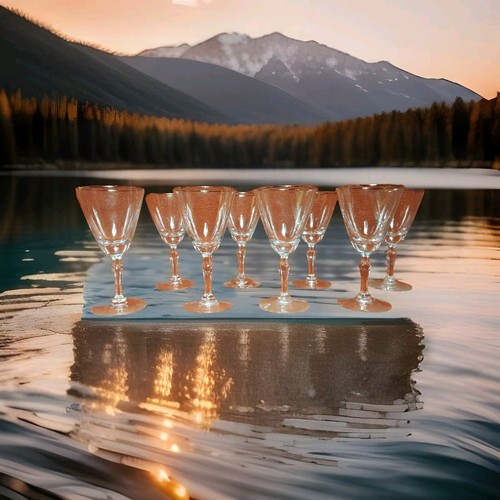 Crystal Cocktail Glasses Stemware Goblets Platinum Rim 4 oz 5.25"H Set of 8