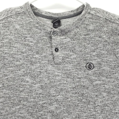 Volcom Sweater Mens Small Heather Gray Knit Cotton Henley Neck Pullover Classic - Picture 3 of 11