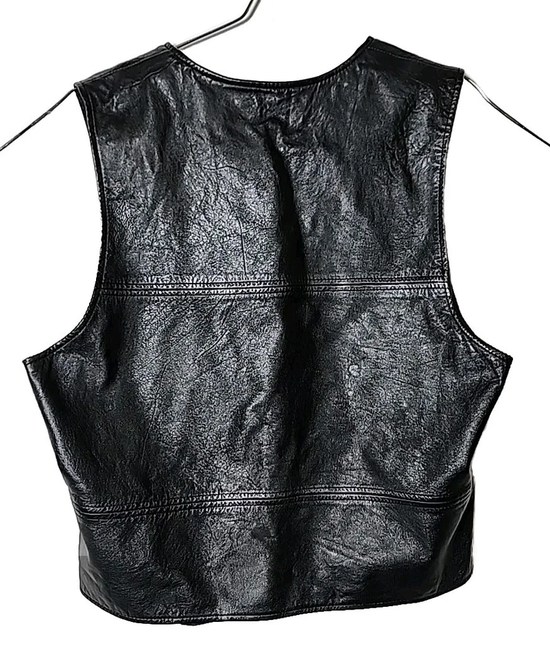 Wilsons Men XL XLarge Pelle Studios Black Button Down Leather Vest - Image 4 of 4