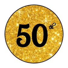30 personalizable Gold 50th Anniversary, Birthday stickers envelope seals 1.5" 