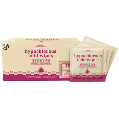 Base Labs Hypochlorous Acid Infused Wipes | Cleansing Wipes For Skin | 75 Wipes