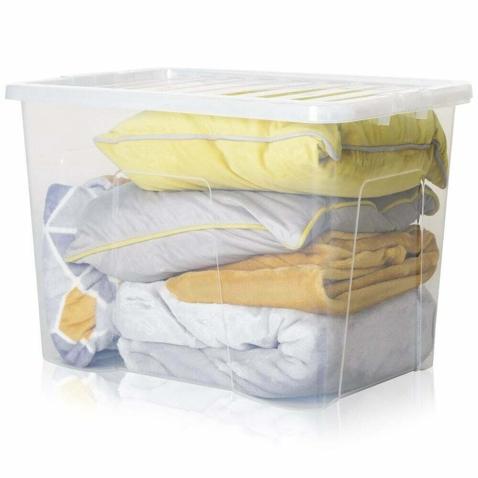 10X 80L Wham Large Crystal Stacking Plastic Storage Box Container Clear Clip Lid - Image 2 of 4