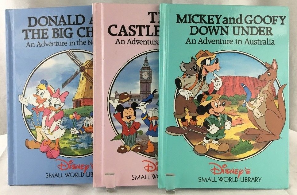 Vintage Disney Small World Library 3 Books Mickey Goofy
