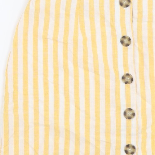 Miss Selfridge Womens Yellow Striped Polyester A-Line Skirt Size 12 Button - Picture 8 of 10