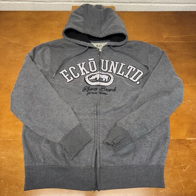 ECKO Unltd Hoodie Mens Medium Gray Long Sleeve Rhino Full Zip