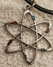 ATOM W/ RHINESTONES NECKLACE ADJUSTABLE PARTICLE MOLECULE W/ LOBSTER CLASP! LOOK