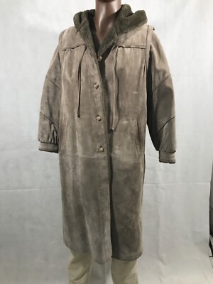 ECHT LEDERMANTEL DAMEN WINTER MANTEL KAPUZE BRAUN WARM 46 TOP